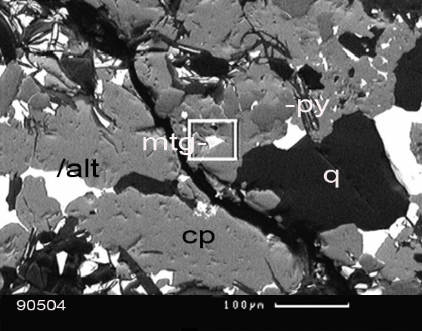   , . Pillar at intersection of H43N undercut & H42E crosscut, 870' level, Mattagami Lake Mine, 8km SW of Mattagami, Galinee Township, Abitibi Co., Quebec.