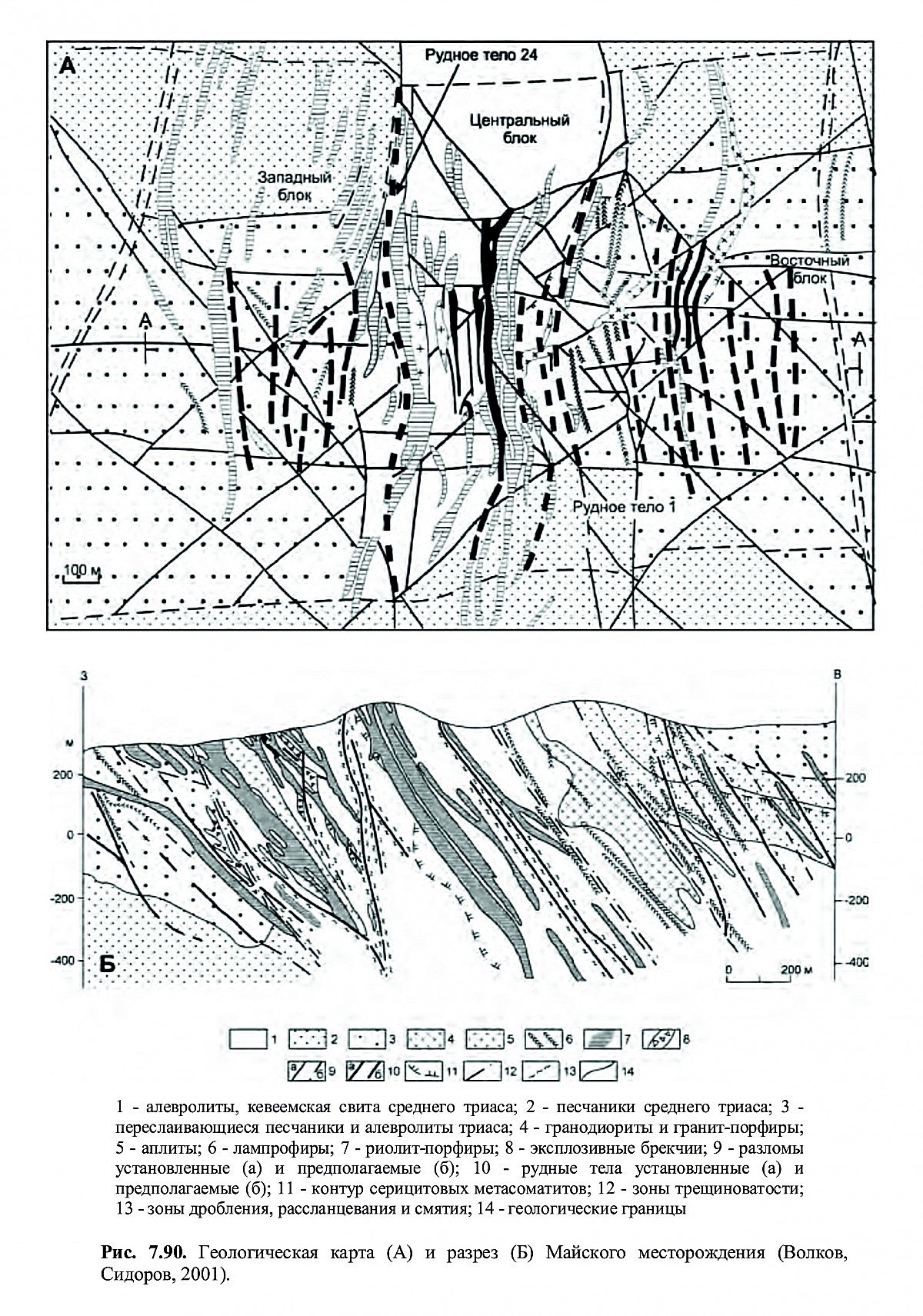 Майское месторождение (геологическая карта). Фотография месторождения. Майское (Au) месторождение, Северо-Восточный регион, Россия.