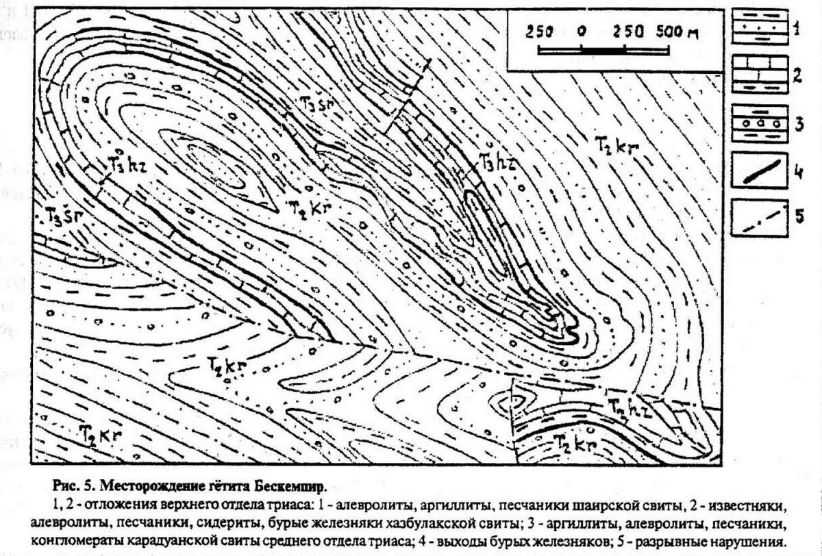 Схема геологического строения месторождения Бескемпир. Фотография месторождения. Бескемпир гора, Казахстан.