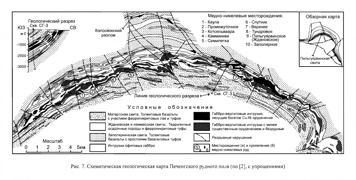 Схема Печенгского рудного поля. Минералы и месторождения. webmineral.ru