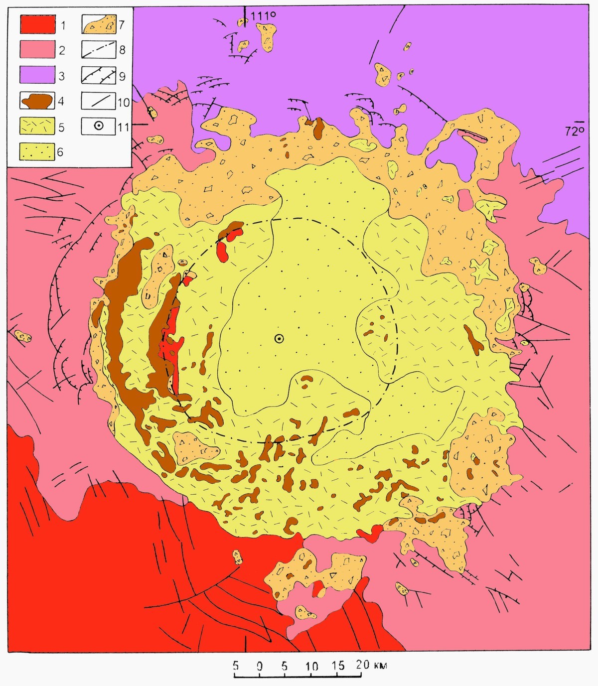 Схема геологического строения Попигайского кратера. Минералы и месторождения. webmineral.ru