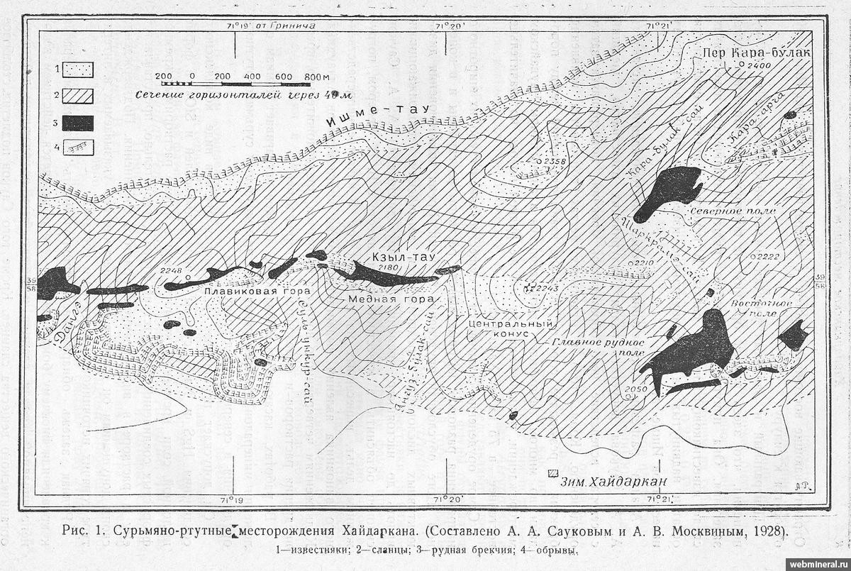 Схема Хайдарканского рудного поля. Минералы и месторождения. webmineral.ru