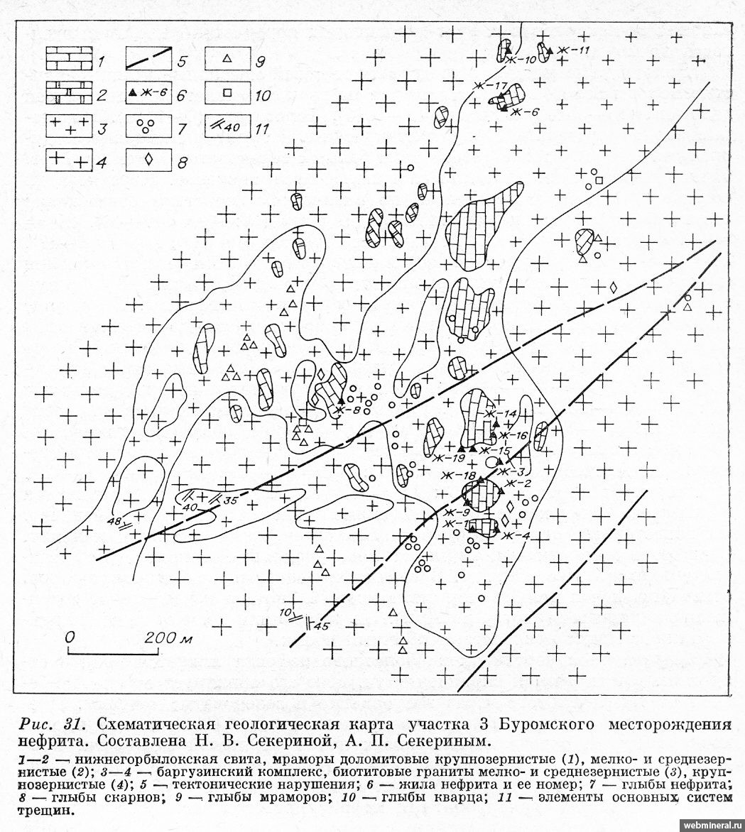 Карта участка №3 Буромского месторождения. Минералы и месторождения. webmineral.ru